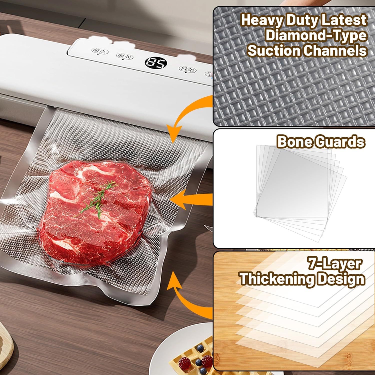 Vacuum Sealer Bags, 200 Quart BPA Free 8x12 Inch Vacuum Seal Bags for Food Saver, Seal a Meal, Weston. Heavy Duty Commercial Grade Vacuum Food Storage Bags for Sous Vide Freezer Vac Storage Meal Prep - Image 2