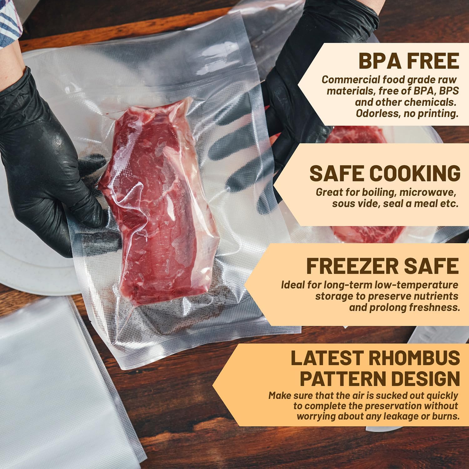 Vacuum Sealer Bags, 200 Quart BPA Free 8x12 Inch Vacuum Seal Bags for Food Saver, Seal a Meal, Weston. Heavy Duty Commercial Grade Vacuum Food Storage Bags for Sous Vide Freezer Vac Storage Meal Prep - Image 3