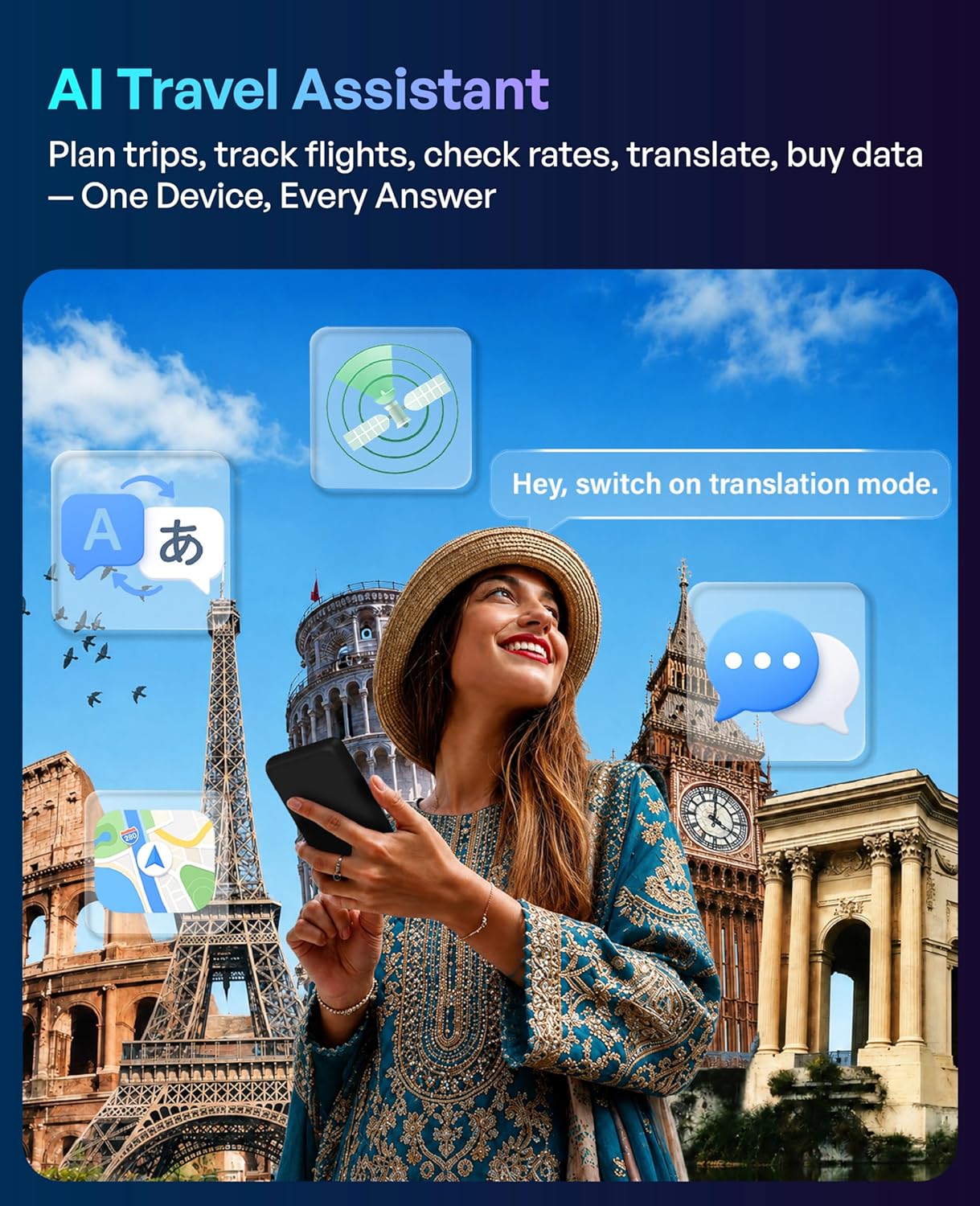 GlocalMe MeowGo G50Max 5G Mobile Hotspot, NTN Satellite Communication(SMS), Portable WiFi Hotspot for Travel in 200+ Regions, AI Smart Pocket WiFi with Lifetime Data, 12GB Per Year, No SIM Required - Image 7