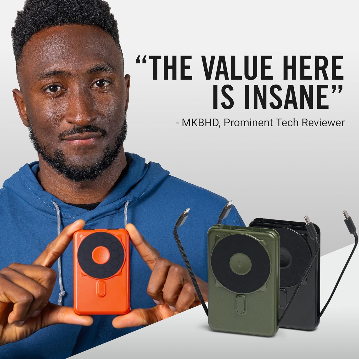 RIDGE Magnetic Power Bank Battery Pack 10,000mAh - Fast Charging, Compatible with MagSafe - Portable Charger Powerbank - with Built in Cables, Wireless Charging & Magnetic Attachment (Basecamp Orange) - Image 5